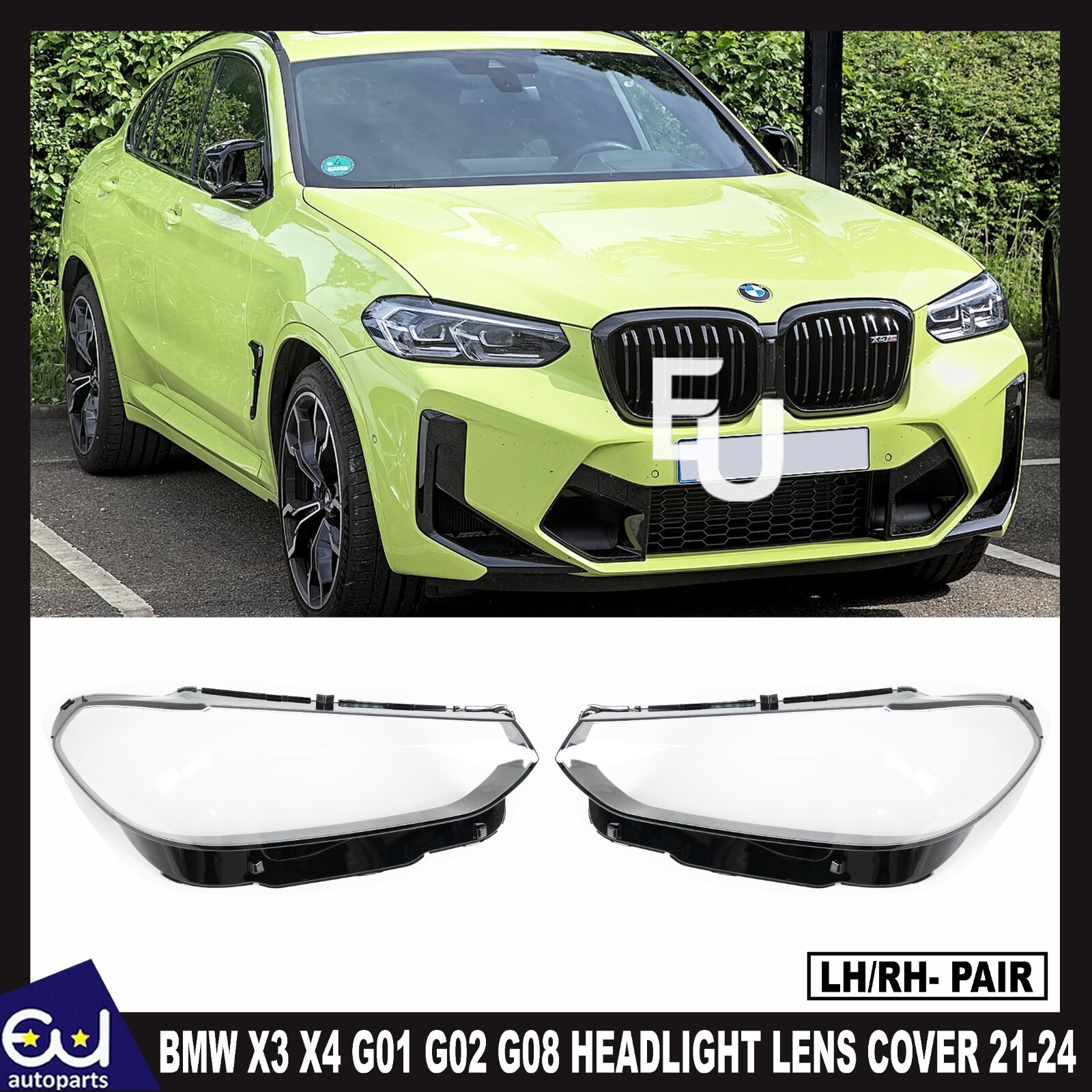 PAIR L+R HEADLIGHT LENS HEADLAMP COVER REPLACE FOR BMW X3 X4 G01 G02 G08 2021-24