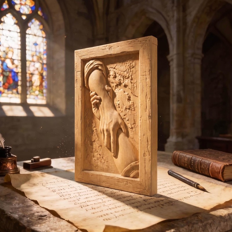 God Helps Wooden Carved Handmade Christian Icon | Byzantine Orthodox Home Decor