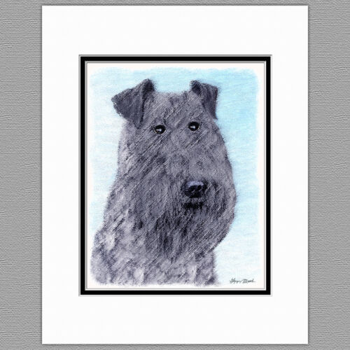 Kerry Blue Terrier Dog Original Art Print 8x10 Matted to 11x14