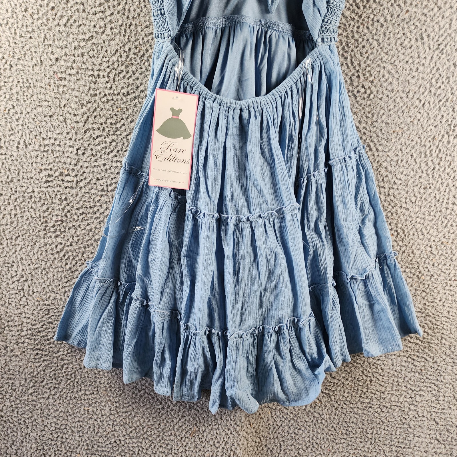 Rare Editions Sleeveless A-Line Dress Big Girls 14 Blue V-Neck Embroidered - Picture 13 of 14