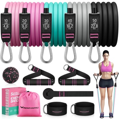 RENRANRING Resistance Bands for Working Out, 150LBS Exercise Bands, Workout B...
