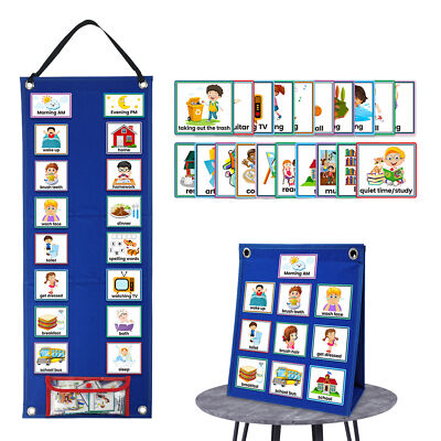 2 in 1 Kids Visual Schedule Calendar Chart With 70 Cards Wall Planner for Home