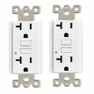 Safety GFCI GFI Outlet 20 Amp LED Duplex Receptacle White ETL for Kitchen 2 Pack