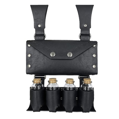 Medieval Leather Steampunk Belt Alchemy Potion 4 Cork Bottle Holder Larp Costume