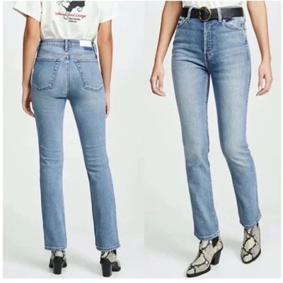 NWT Re/Done Medium Wash Hazey Indigo Double Needle Long Slim Straight Jeans 25