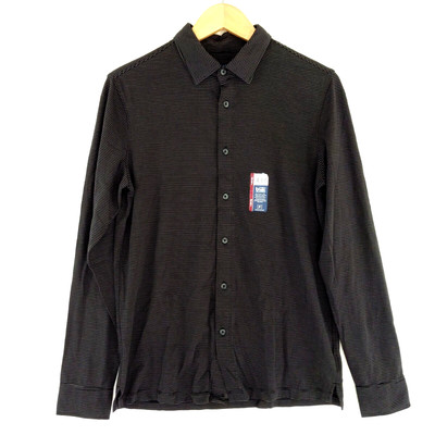 George Button Up Shirt Men's Size Small Black Gray Striped Long Sleeve Knit New