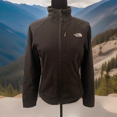 The North Face Jacket Women s Small Black Full Zip Coat Soft Shell TNF Apex Logo