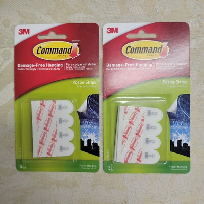 2 Packs 3M Command Sign Poster Picture Hanging Adhesive Strips - Total 32 Strips