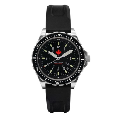 Pre-owned Marathon 46mm Red Maple Jumbo Diver's Quartz (jsar) 316l Stainless Steel Wristwa