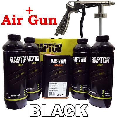 Upol Raptor Black 4x Liner Kit + Spray Gun Tough Coating Bedliner Paint U-Pol