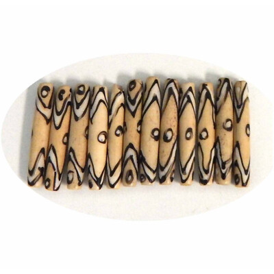 Hairpipe Bone, Loose Beads, Hand Carved Painted India 1-3/8 to 1-1/2 Inch 24 Pcs