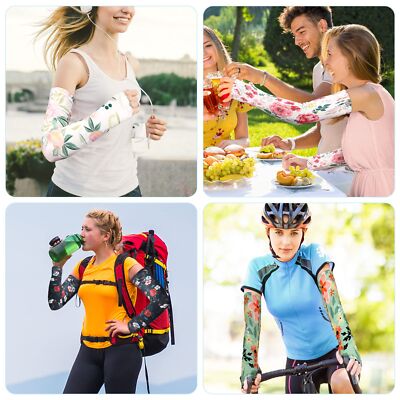 4 Pairs Farmers Gardening Arm Sleeves for Women UV Sun Protection w/ Thumb Hole