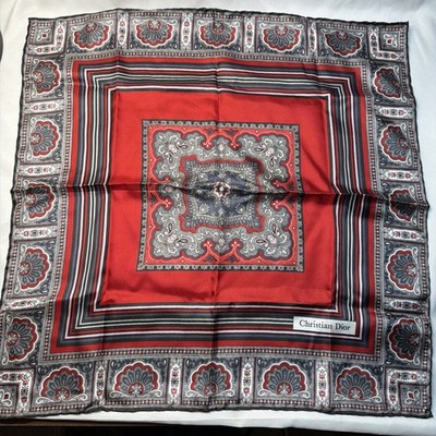 Vintage Christian Dior Silk Hand Rolled Handkerchief Pocket Square 18