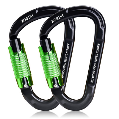 USA HITBOX 2 Pack Auto Locking Carabiner Clips Large Heavy Duty D-Rings 25KN