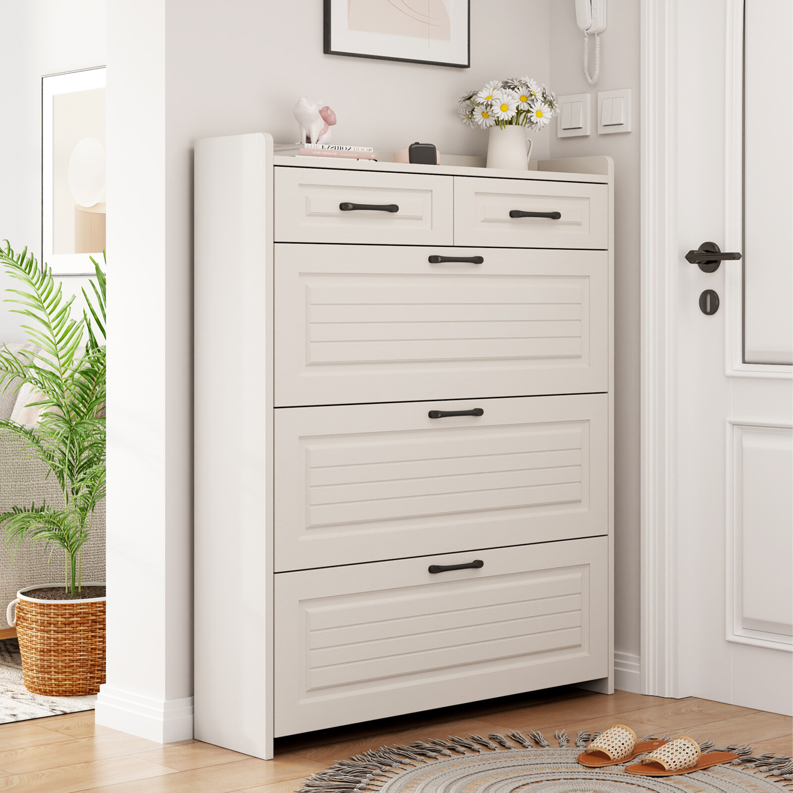 Shoe Cabinet with 3 Flip Door 2 Storage Drawers Shoe Rack Organizer for Entryway