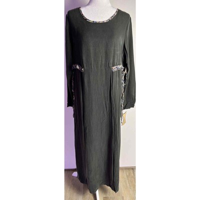 Kamellia By Desire Vintage Charcoal Tie Waisted Maxi Dress Sz L NEW Made In USA