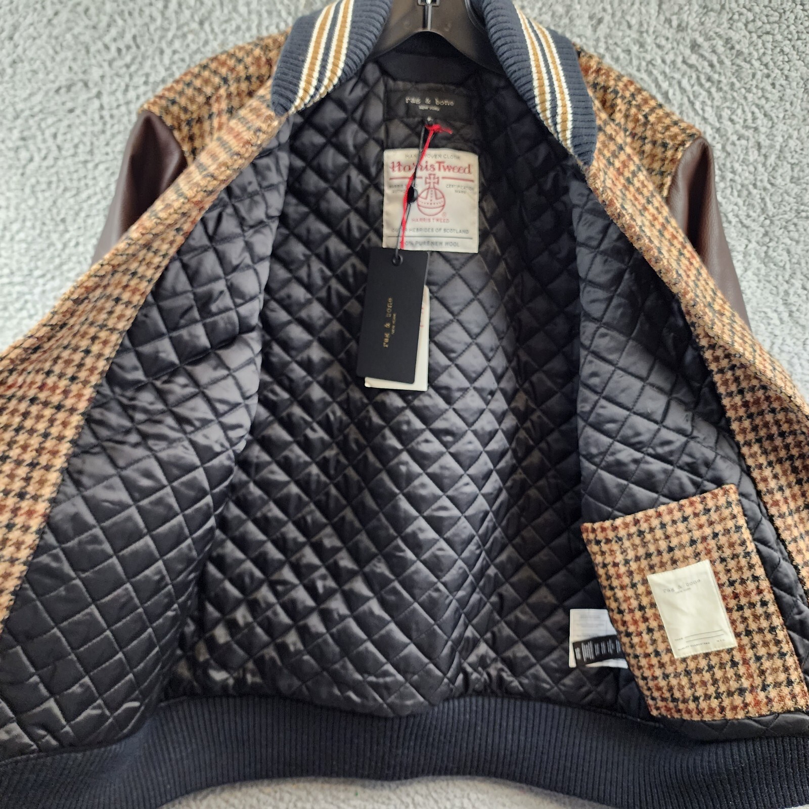 Rag & Bone Harris Tweed Houndstooth Wool Varsity Jacket Mens