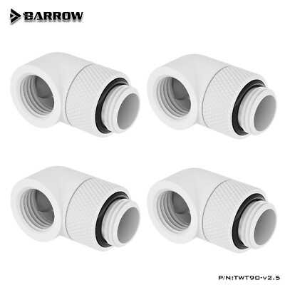 4 Pcs Barrow G1/4'' Angled 90 Degree Swivel Rotary Fitting Male to Female White