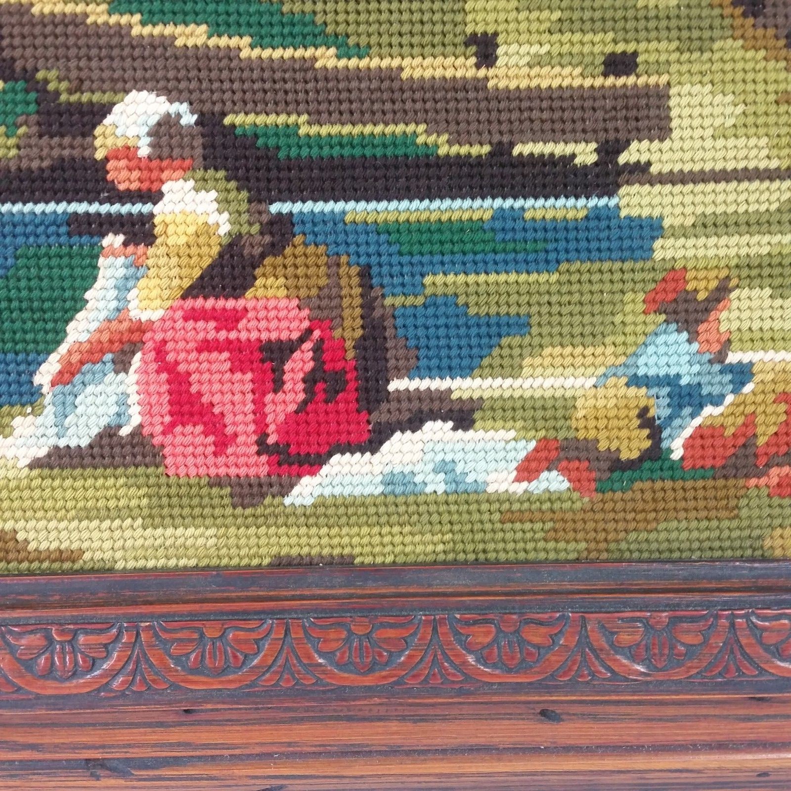 Vtg Needlepoint Finished Mill Landscape Framed Margot France Completed 50x25