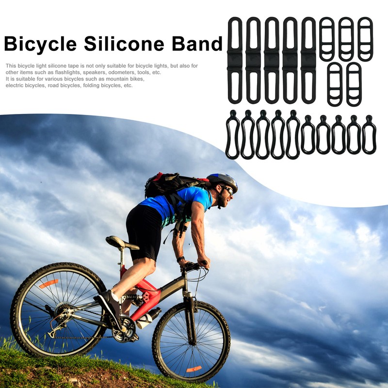 20PCS Black Bicycle Light Silicone Straps, Cycling Rubber Mount Band