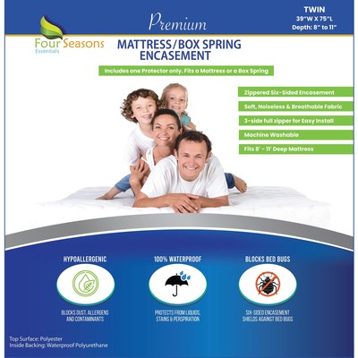 Twin Size Mattress or Box Spring Encasement (8-11 Depth) Waterproof Zippered ...