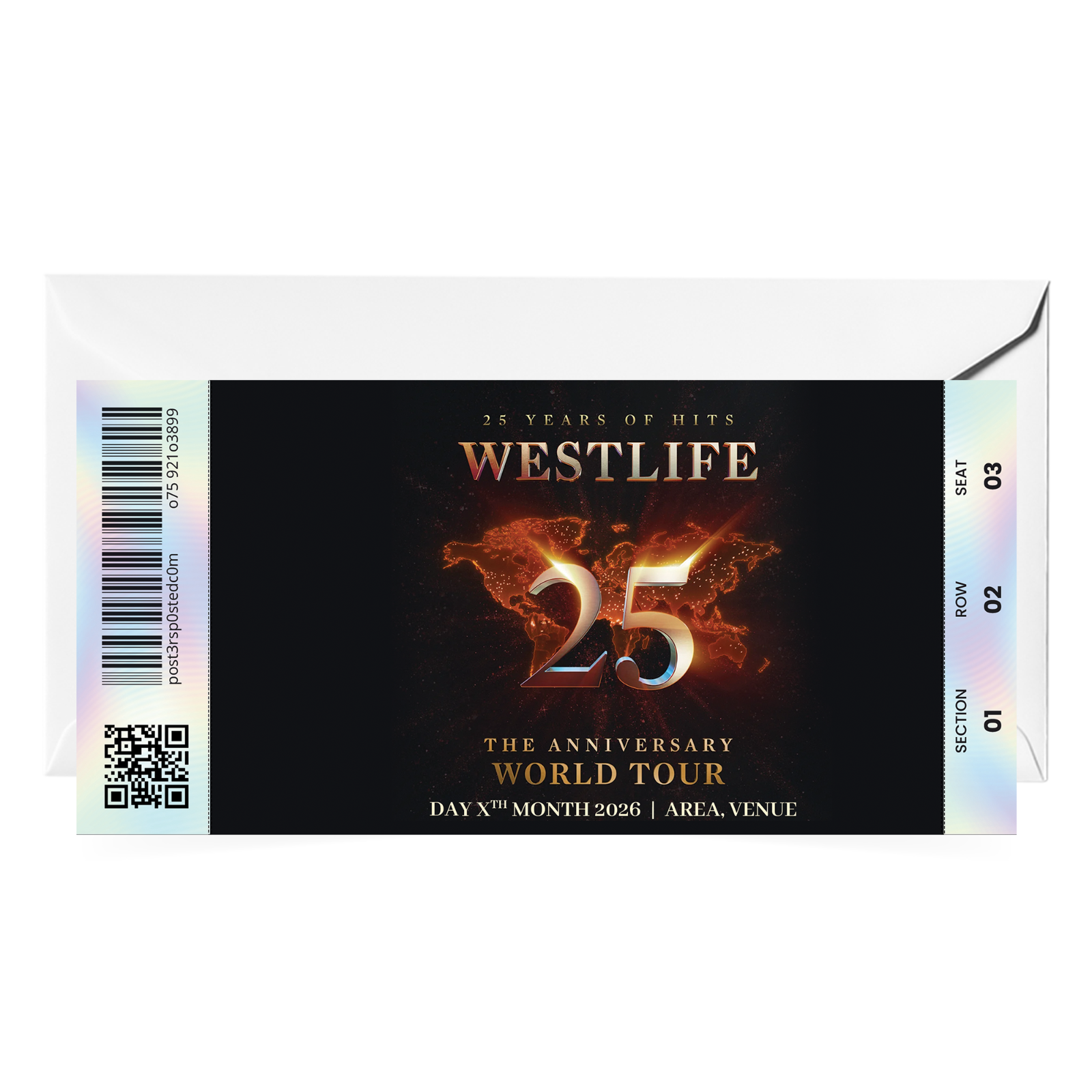 Westlife Ticket 25th Anniversary Tour 2026 Personalised Gift Stub Mock Ticket