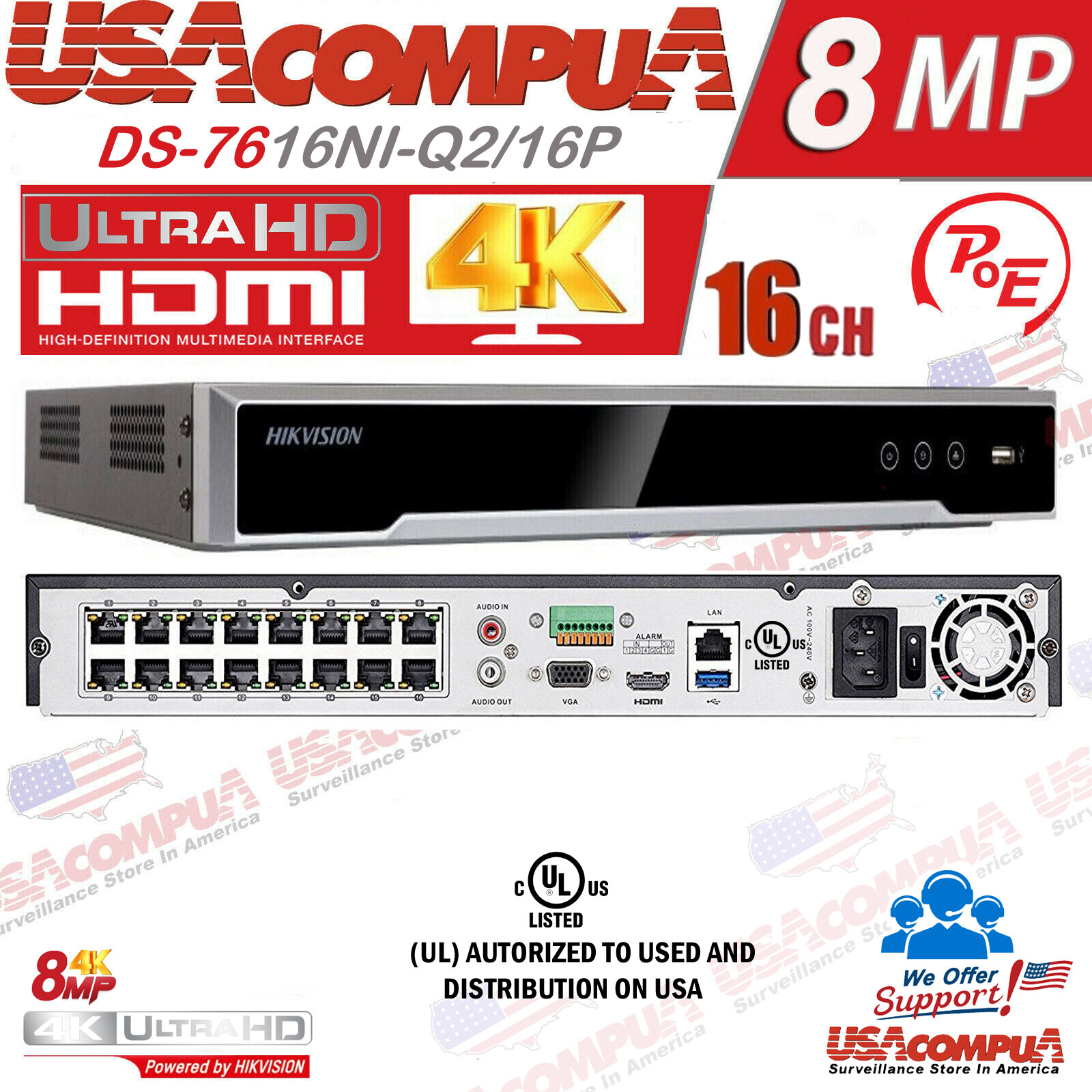 Hikvision ネットワークビデオレコーダー 16Ch POE NVR Hikvision DS-7616NI-Q2/16P Network Video Recorder - IP Phone