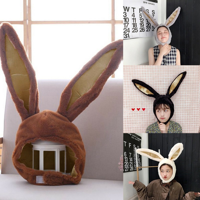 Funny Plush Bunny Ears Hood Hat Cap Rabbit Eastern Cosplay Costume Headwear Prop