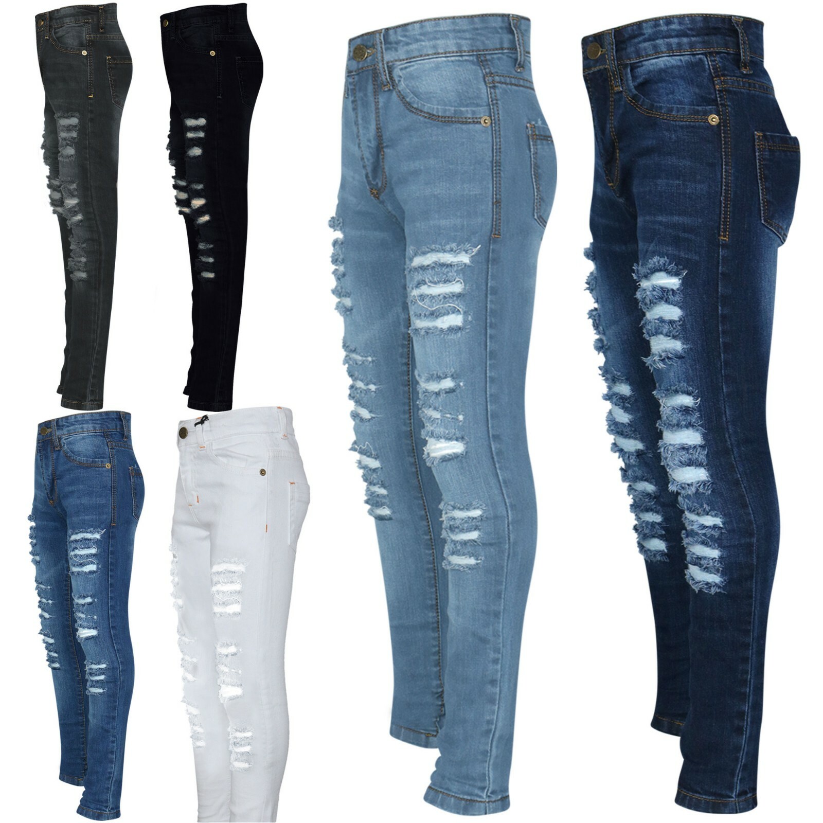 Kids Girls Skinny Denim Jeans Ripped Stretchy Fashion Pants Jeggings 3-14  Years | eBay