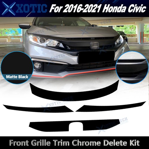 Fit 2016-21 Civic Front Grille Trim Chrome Delete Blackout KK Vinyl Matte Black