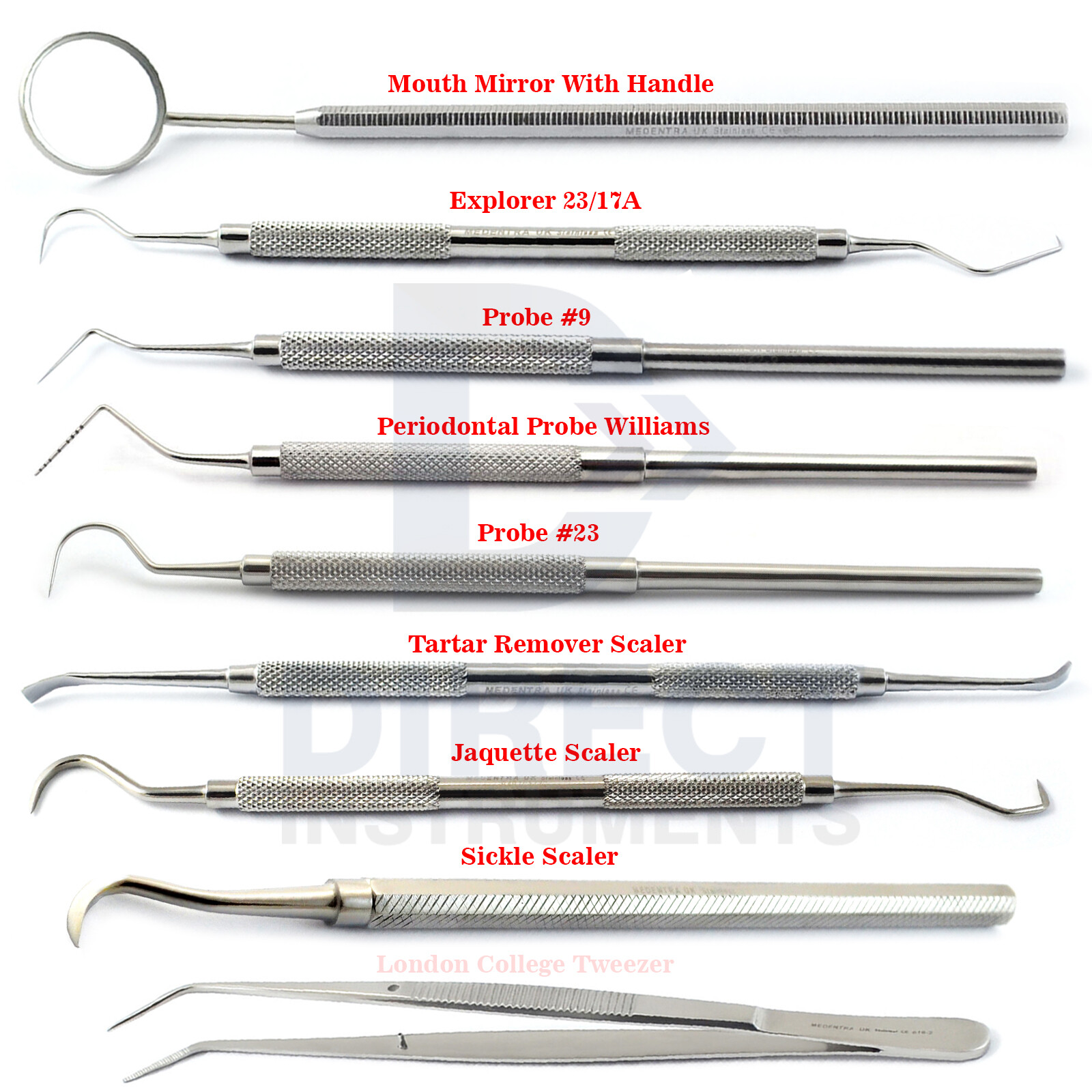 9 Pieces Professional Examination Kit Dental Explorer Sickle Perio