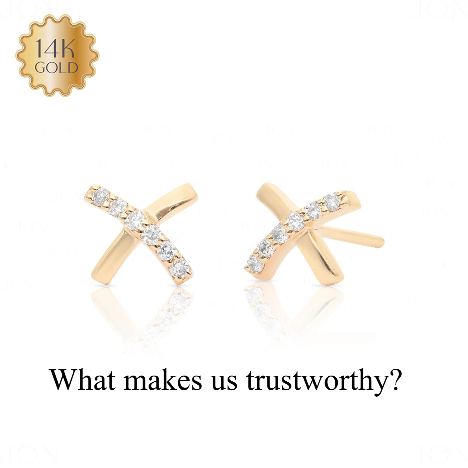 14K Gold Natural Diamond X Shape Minimal Studs Earrings-Gift / Valentine Jewelry