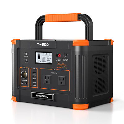 GRECELL 500W Portable Power Station Generator/ 100W Solar Panel Power Supply USA