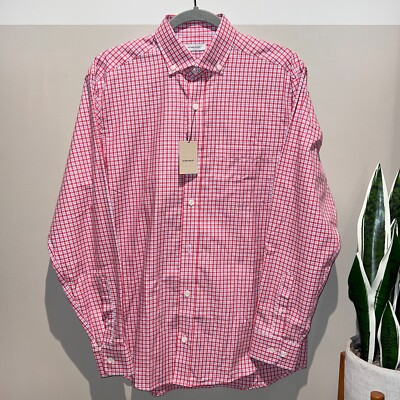 NWT Oliver Ridley Red/White Plaid George Twill Check Sport Shirt Men's Size S