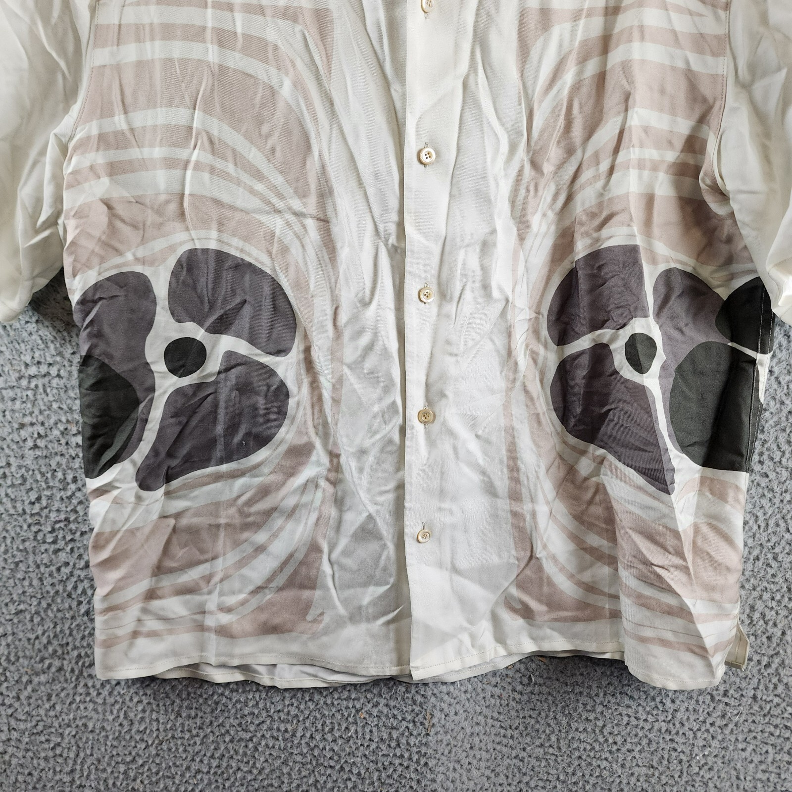 VAYDER Montague Regular Fit Silk Blend Cuban Shirt Men's L Silver Taupe Printed - Picture 3 of 15