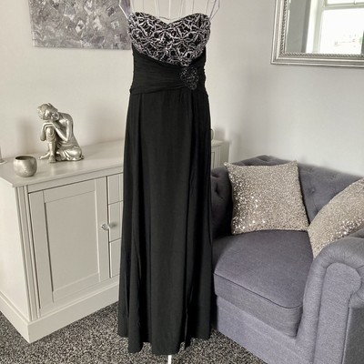 Black Embellished Bandeau Prom Cocktail Formal Occasion Maxi Dress M 10-12