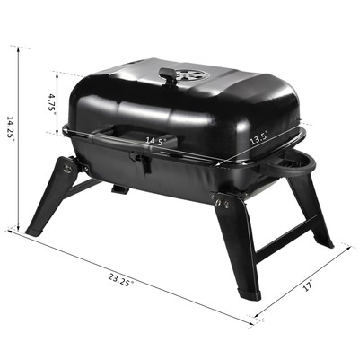 Portable Tabletop Charcoal Grill BBQ Camping Picnic Cooker Air Vent Black