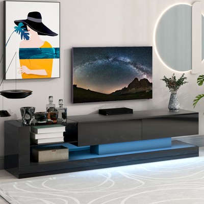 TV Stand For TVs Up To 75 Inch Cabinets With 2 Cabinets 2 Layers Glass Shelves