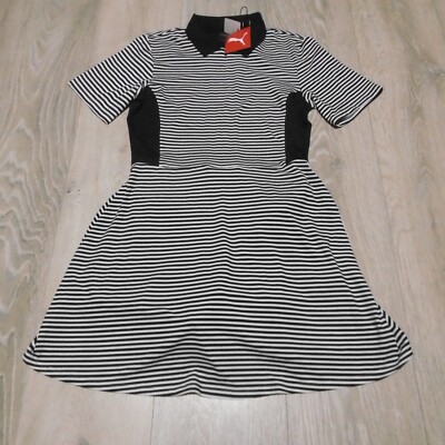 PUMA Women's Small Golf Dress Under Shorts Deep Navy White Cassidy Stripe SS