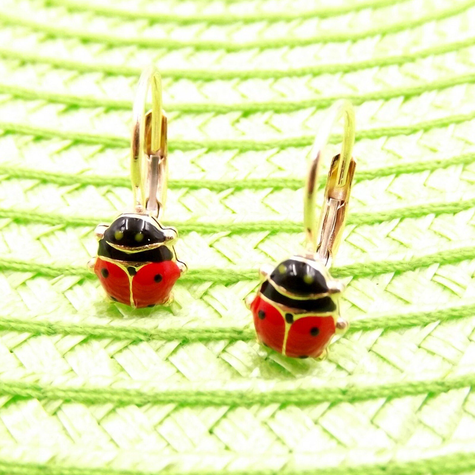 Pre-owned Gioielli Aurum Yellow Gold Earrings Ladybug Child Woman Girl Hypoallergenic Hanging