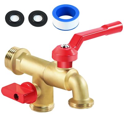 Outdoor Double Taps Water Faucet Garden Hose Splitter 2 Way 3/4 Inch Wall Moun
