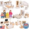 Toyssa Dollhouse Furniture Set, 36PCS Beech Wood and Plastic Miniature Doll House Accessories with Modern 5 Rooms and 4 Flexible Family Dolls, Pretend Play Toys Birthday Gift for Toddlers 3 4 5 6