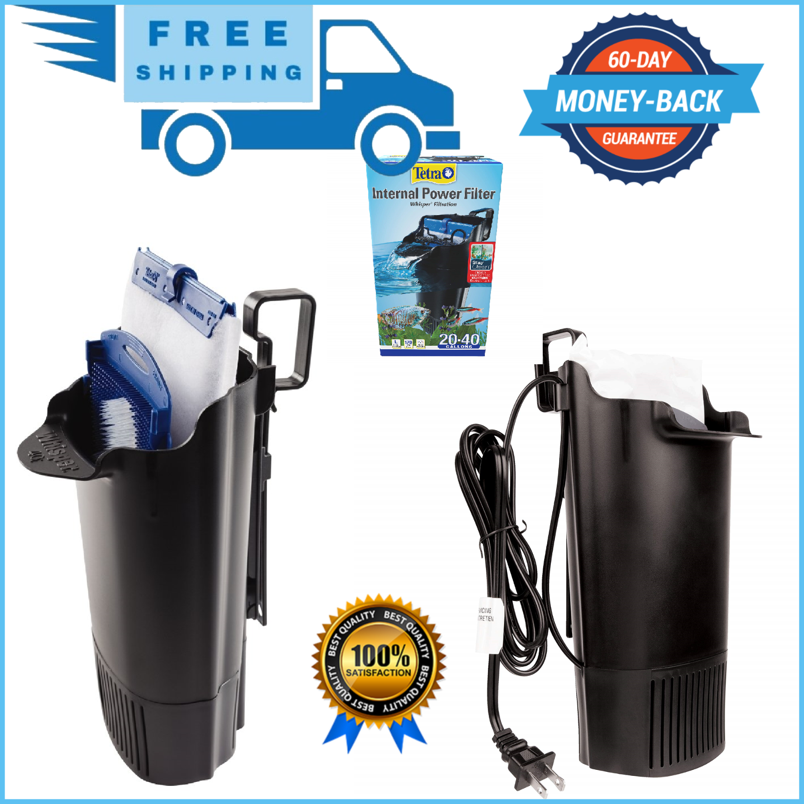Fish Tank Internal Power Filter Aquariums 40 Gallon Water Pump, Whisper 40i