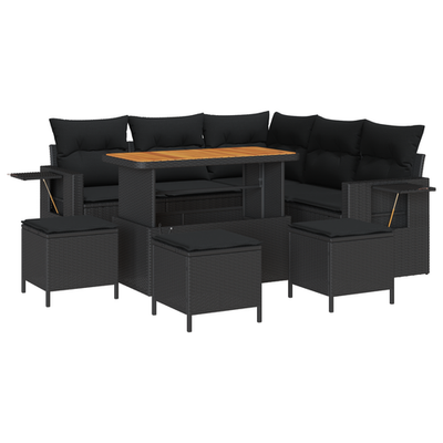 vidaXL Garden Sofa Set with Cushion 10 pcs Black Poly Rattan