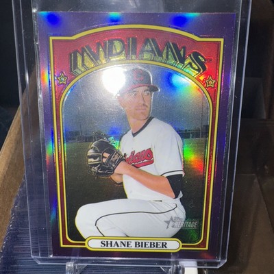 2021 Topps Heritage Shane Bieber Chrome Purple #47 (hot box) Indians