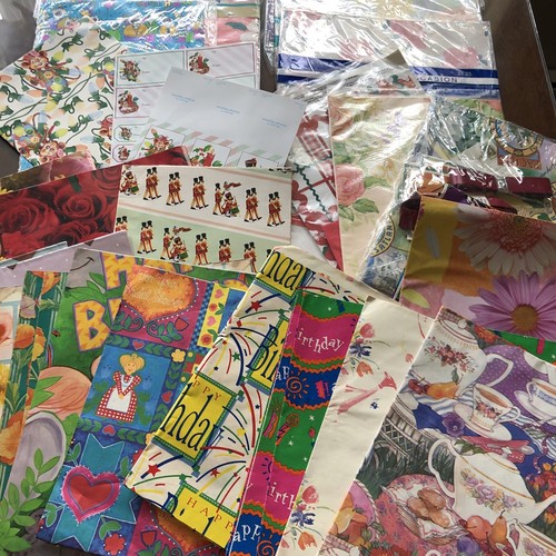 Huge Lot Vintage Wrapping Paper Gift Wrap Various Size Pattern Occasion Over 30