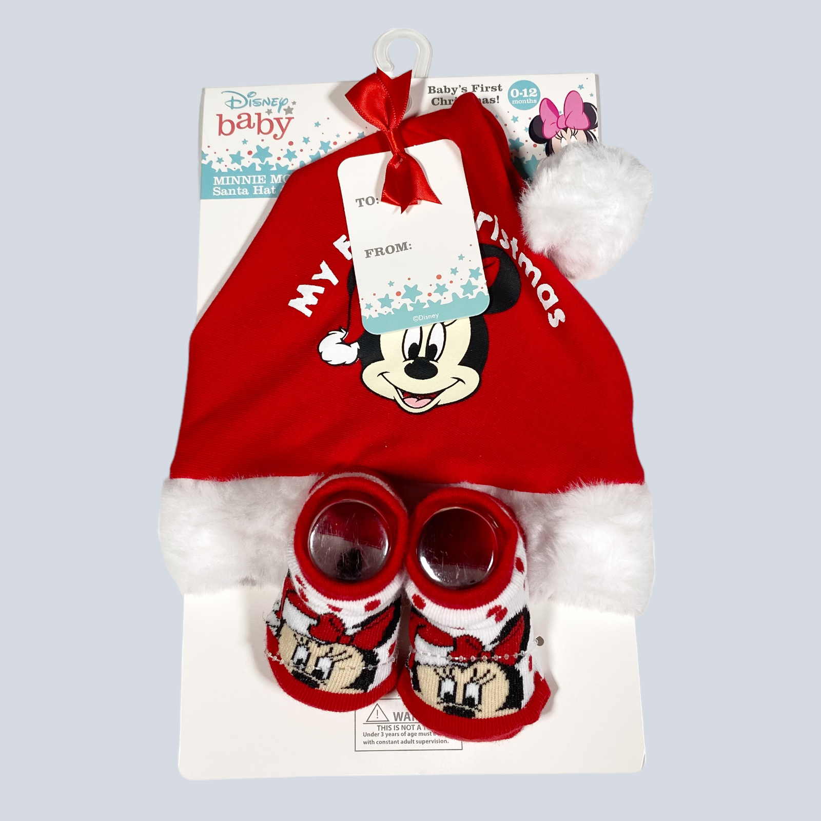 Disney Baby Minnie Mouse Santa Hat Socks 0-12M Set First Christmas Gift Girl NEW
