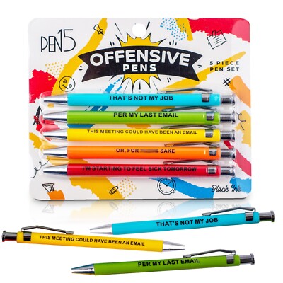 Funny Offensive Pens, a snarky office gag gift, 5 piece set of ballpoint pens