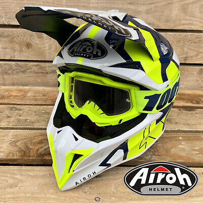 Airoh Wraap Motocross Helmet - Raze Blue Gloss with 100% Accuri2 Goggles Fluo