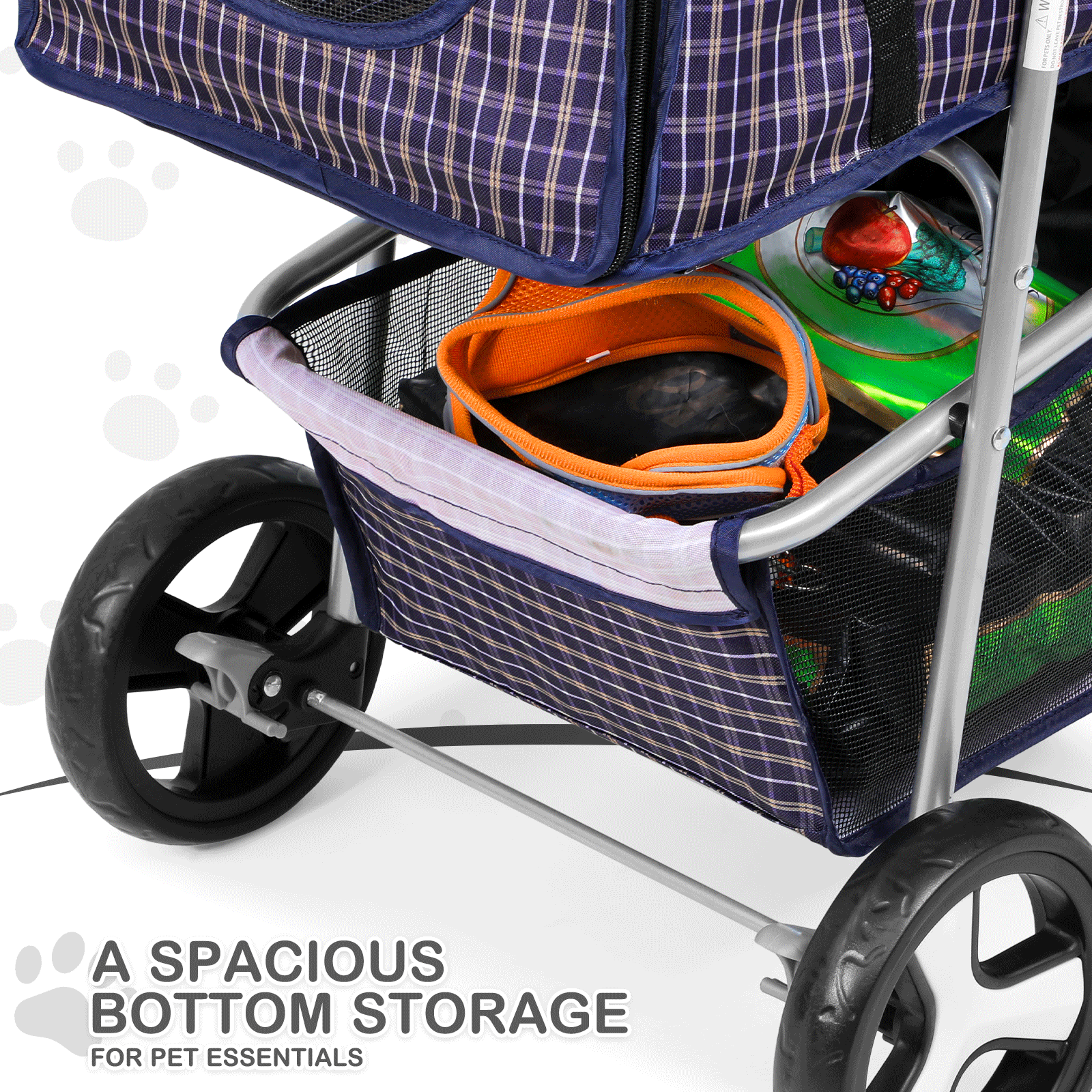 Foldable Pet Dog Stroller Portable 3 Wheels Travel Carrier Dog Cage w/Cup Holder